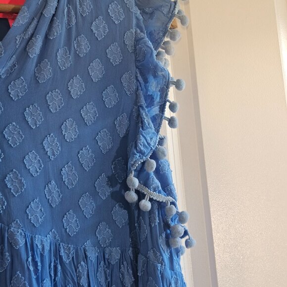 Lilly Pulitzer Dress Size 12 Arleah Blue Thistle Polka Dots Pom Pom Preppy Chic - Picture 2 of 12